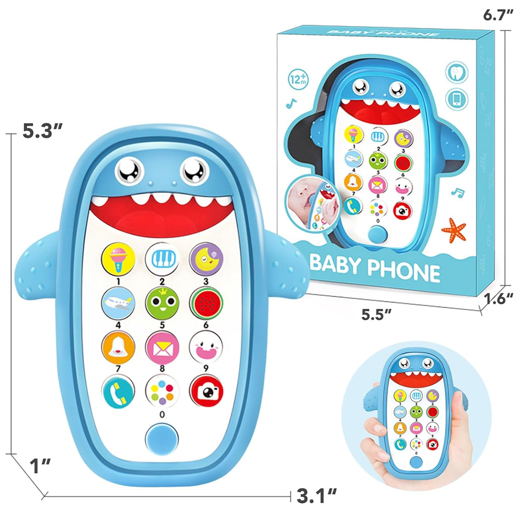 Baby Shark Cell Phone Toy Kids Play Fake Light-Up Teether 12+ Months (Blue)
