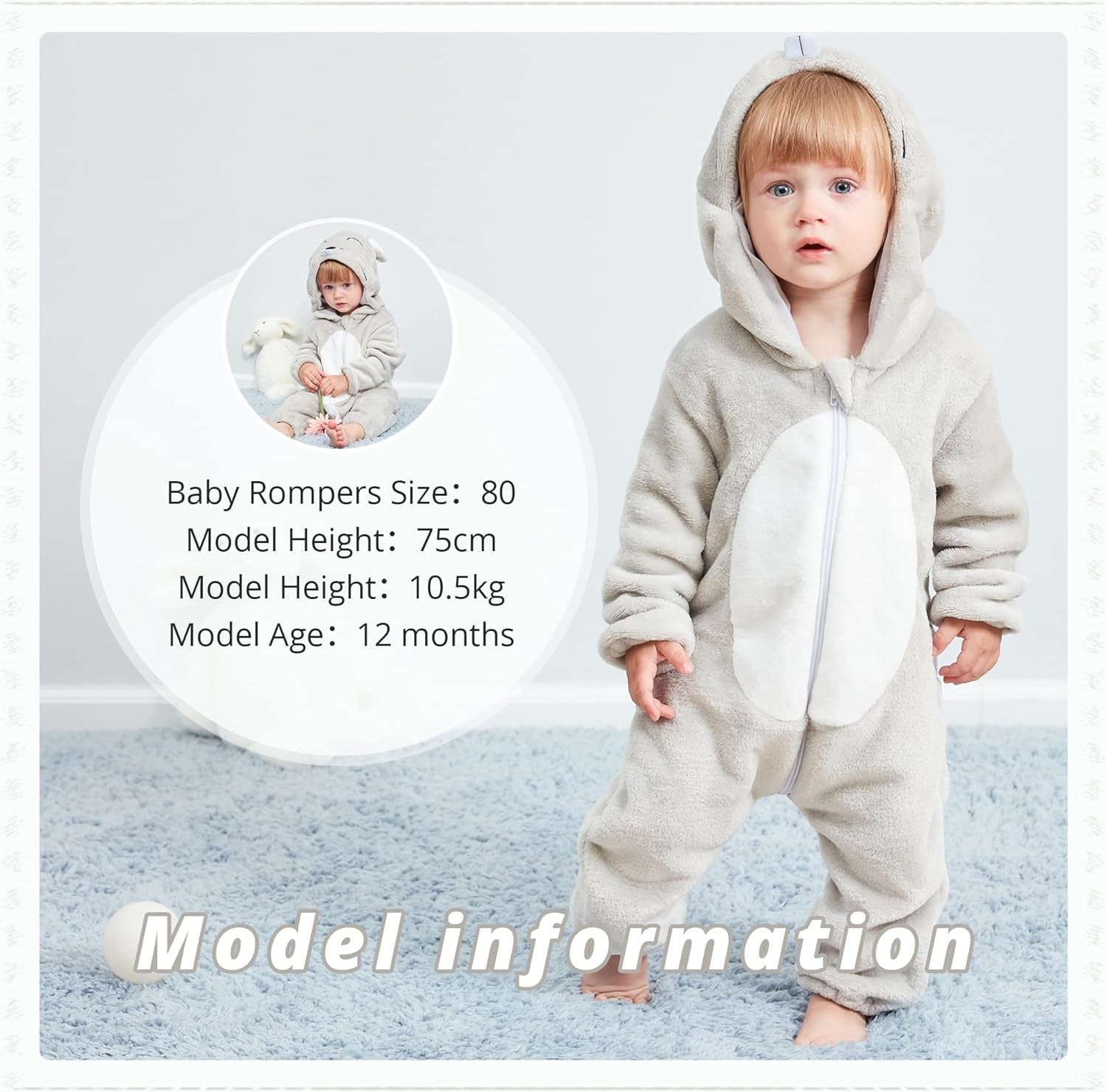 Unisex Baby Animal Costume Flannel Hooded Romper Cosplay Jumpsuit