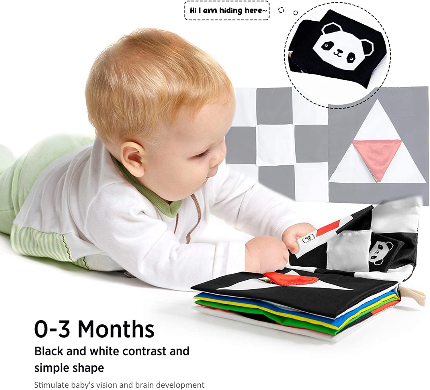 High Contrast Baby Book, Touch and Feel Crinkle Sensory Toy