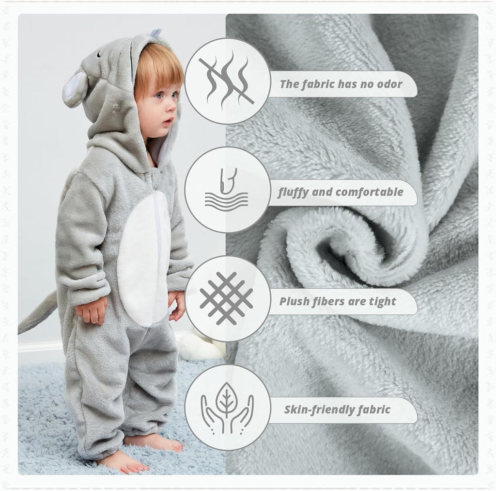 Unisex Baby Animal Costume Flannel Hooded Romper Cosplay Jumpsuit