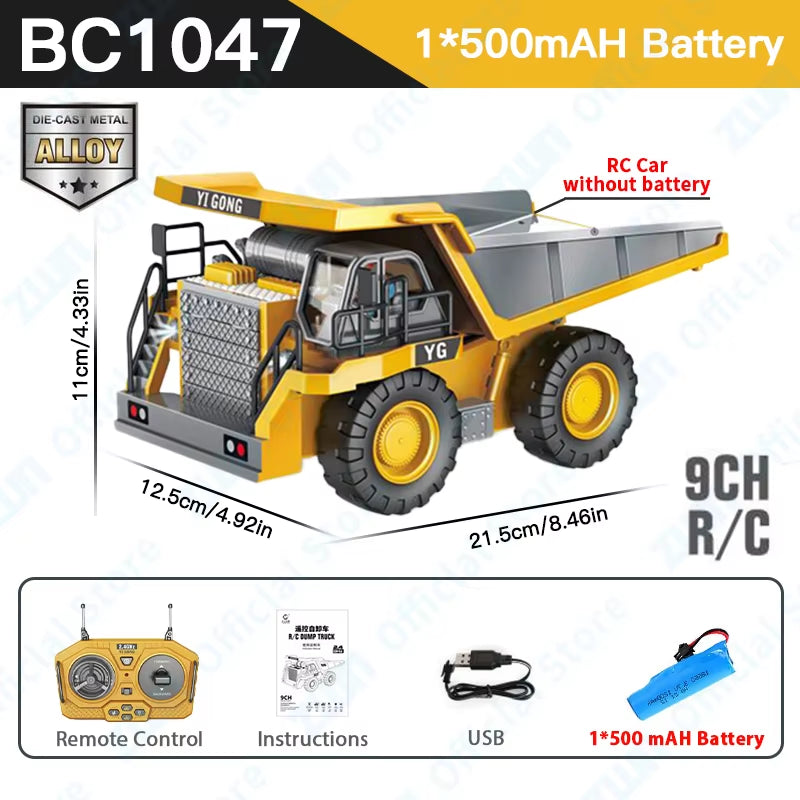 2.4G Remote Control Excavator Dump Truck RC Model Car Toy Professional Alloy Plastic Simulation Construction Vehicle for Kid