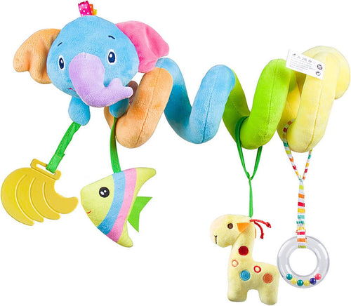 Baby Car Seat Toys, Soft Hanging Plush Toy with Rattle & Teether, Sensory Development Toy for Infants 0 Months up (Elephant)