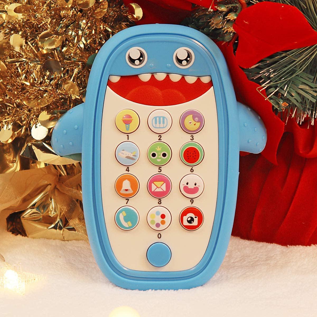 Baby Shark Cell Phone Toy Kids Play Fake Light-Up Teether 12+ Months (Blue)