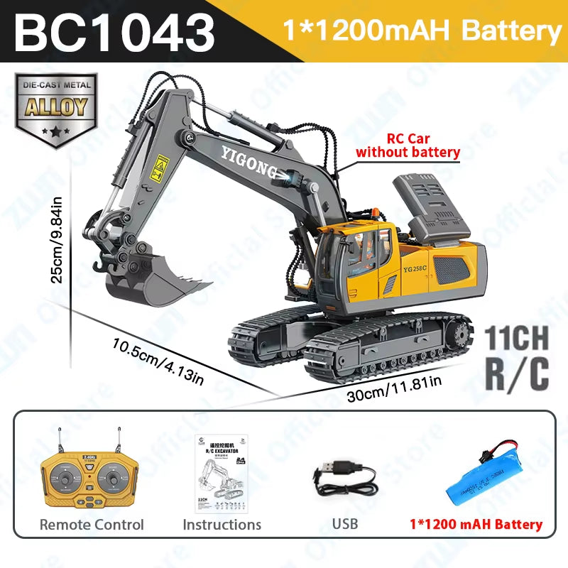 2.4G Remote Control Excavator Dump Truck RC Model Car Toy Professional Alloy Plastic Simulation Construction Vehicle for Kid