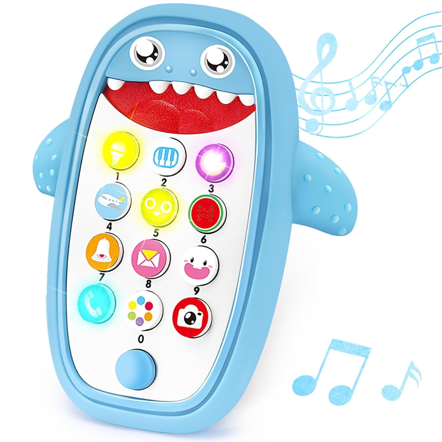 Baby Shark Cell Phone Toy Kids Play Fake Light-Up Teether 12+ Months (Blue)