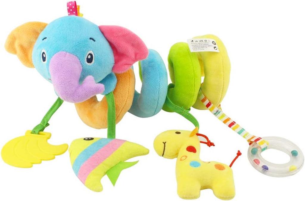 Baby Car Seat Toys, Soft Hanging Plush Toy with Rattle & Teether, Sensory Development Toy for Infants 0 Months up (Elephant)
