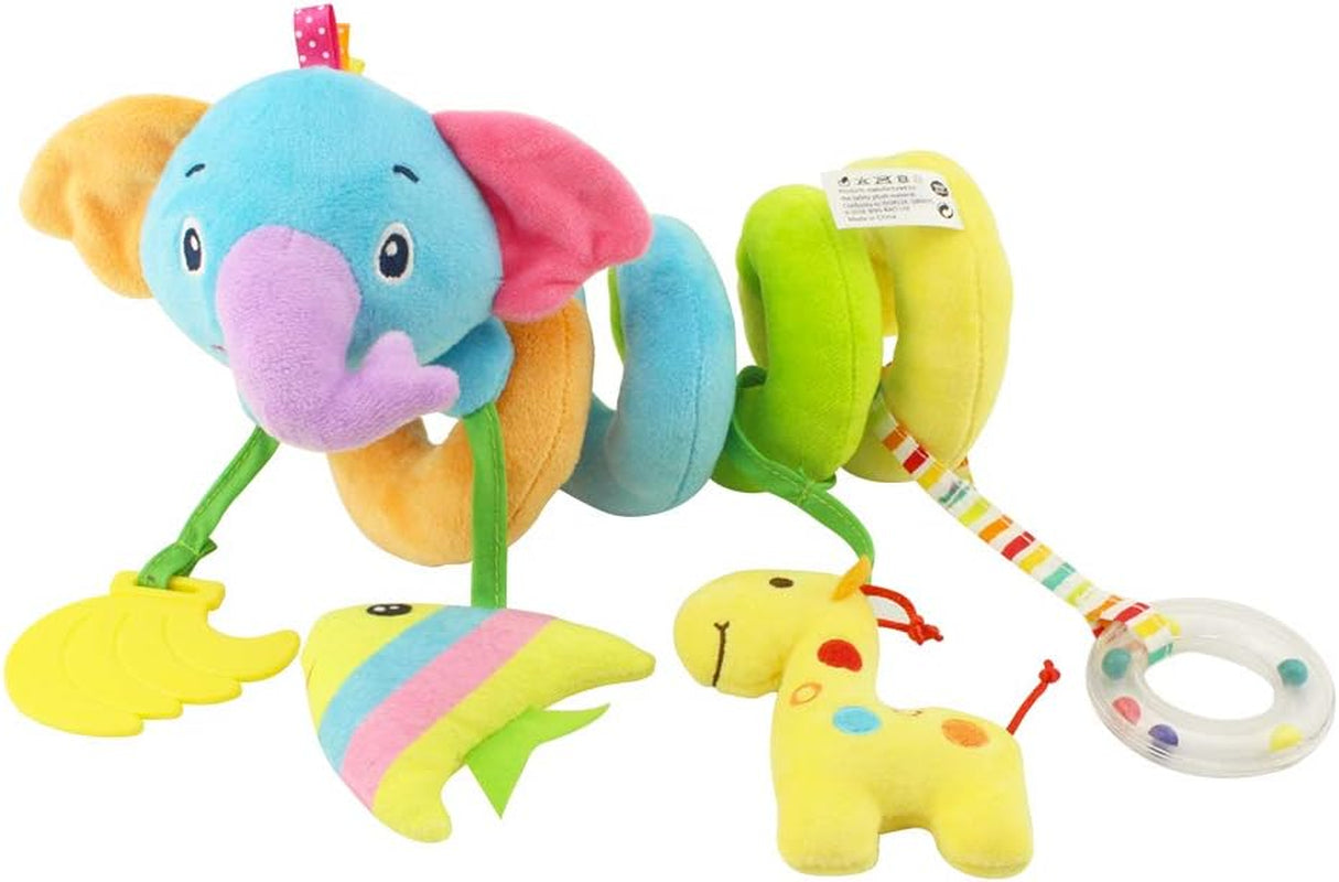 Baby Car Seat Toys, Soft Hanging Plush Toy with Rattle & Teether, Sensory Development Toy for Infants 0 Months up (Elephant)