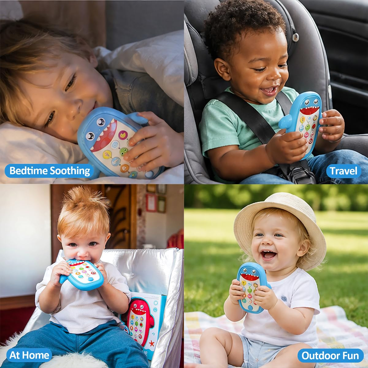 Baby Shark Cell Phone Toy Kids Play Fake Light-Up Teether 12+ Months (Blue)