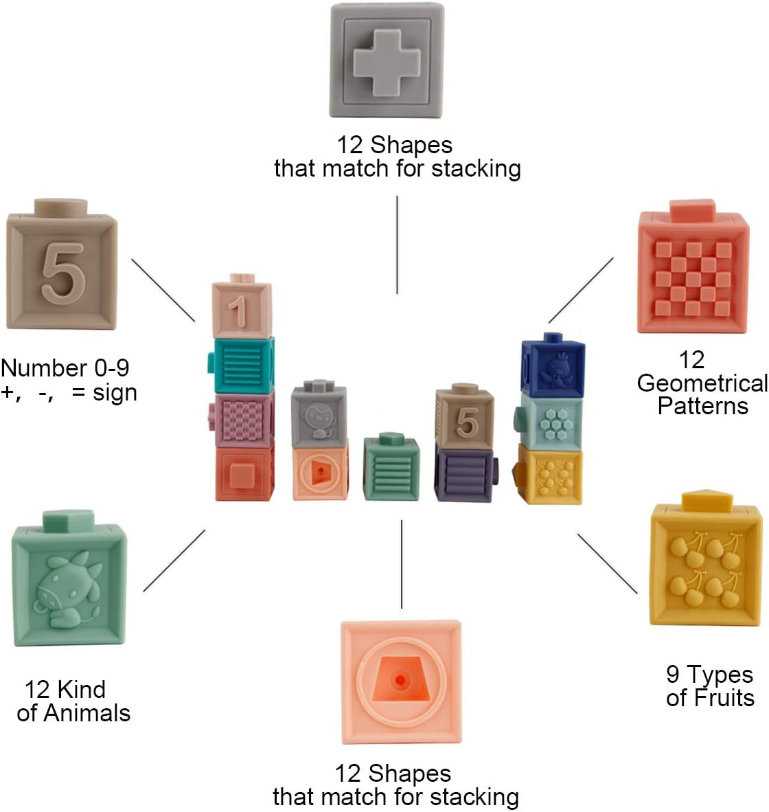 Baby Blocks Toys, Soft Building Blocks for Babies 6-12 Months