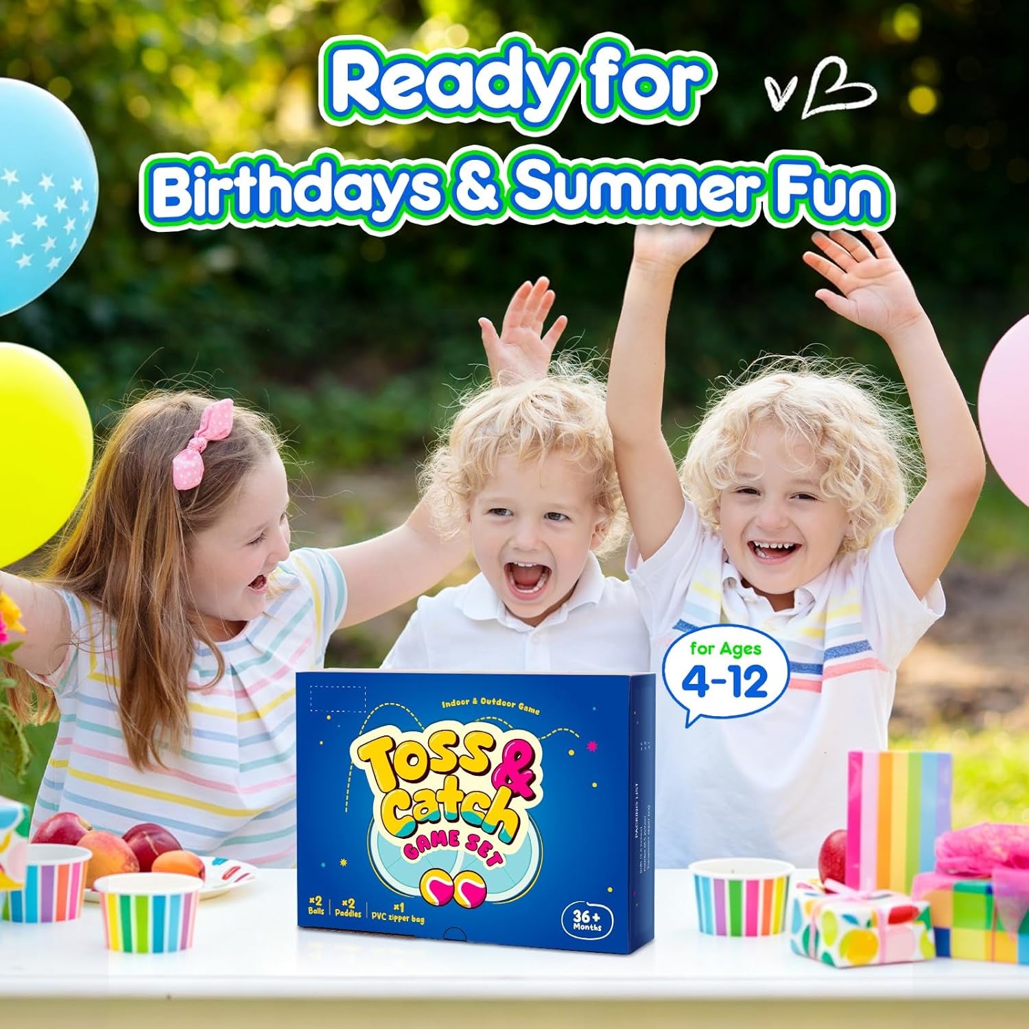 Toss and Catch Ball Game Set, Upgraded Sticky Paddle Ball Set for Kids & Toddlers, Sturdy & Water-Resistant Outdoor Backyard Beach Pool Toy, Birthday Gift for Boys Girls Ages 3-12