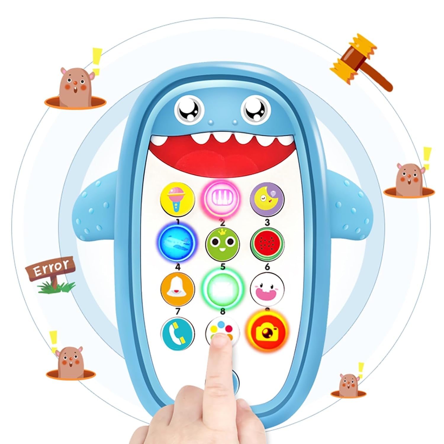 Baby Shark Cell Phone Toy Kids Play Fake Light-Up Teether 12+ Months (Blue)