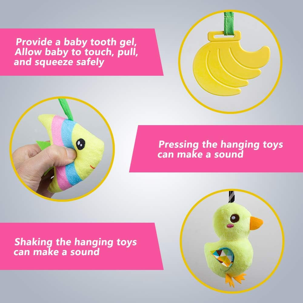 Baby Car Seat Toys, Soft Hanging Plush Toy with Rattle & Teether, Sensory Development Toy for Infants 0 Months up (Elephant)