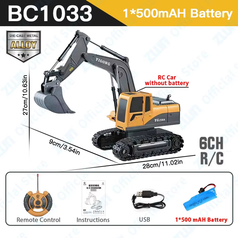 2.4G Remote Control Excavator Dump Truck RC Model Car Toy Professional Alloy Plastic Simulation Construction Vehicle for Kid