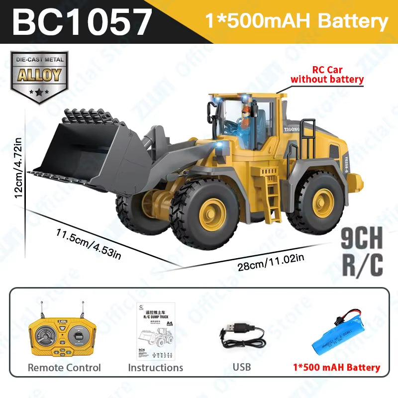 2.4G Remote Control Excavator Dump Truck RC Model Car Toy Professional Alloy Plastic Simulation Construction Vehicle for Kid